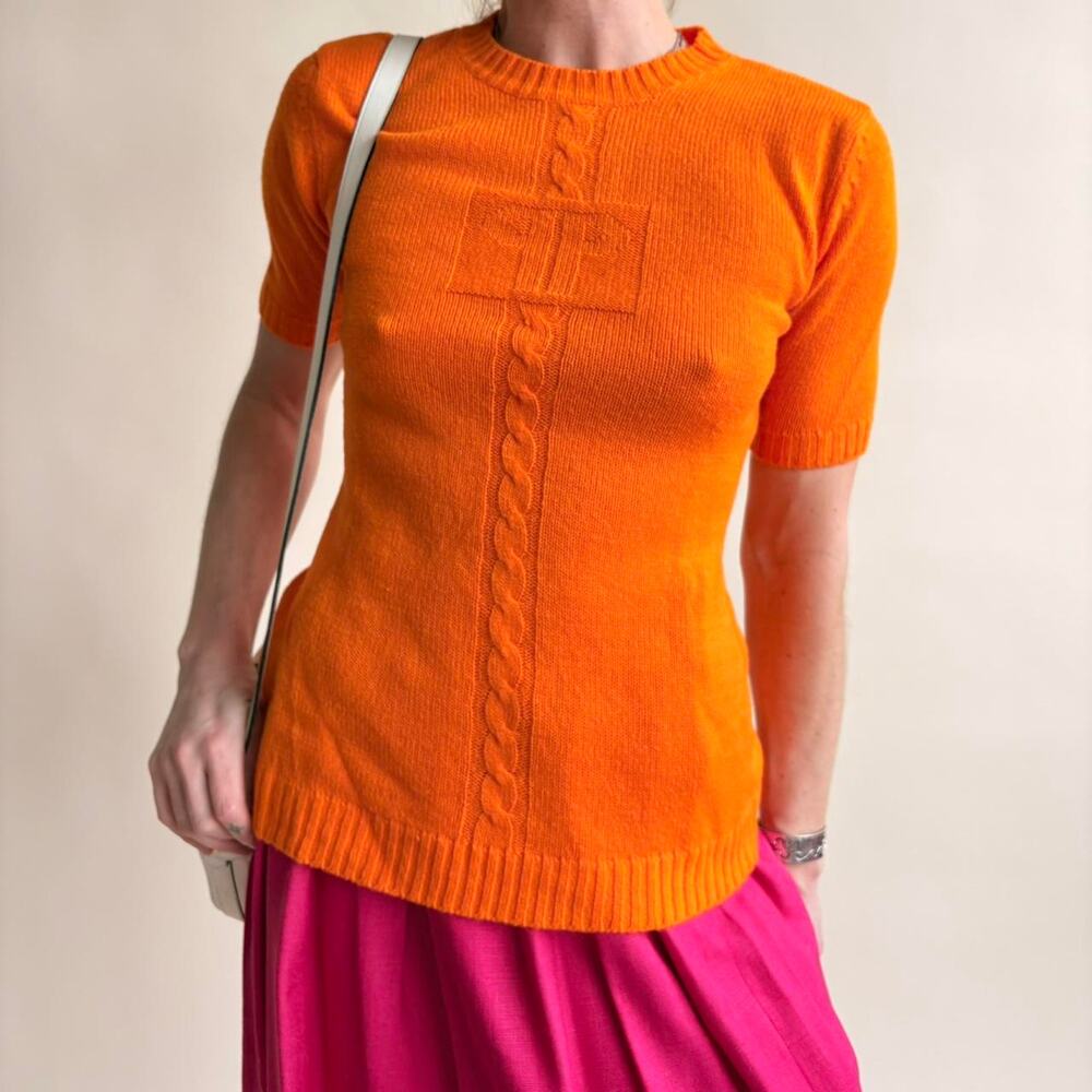 Saks Fifth Avenue 70's Orange Knit Top - Size Small